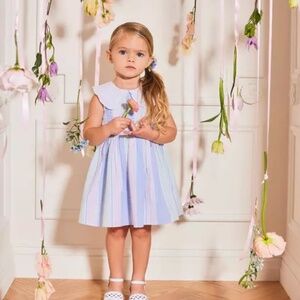 Janie and Jack The Seersucker Smocked Sundress in Unicorn Blue Stripes